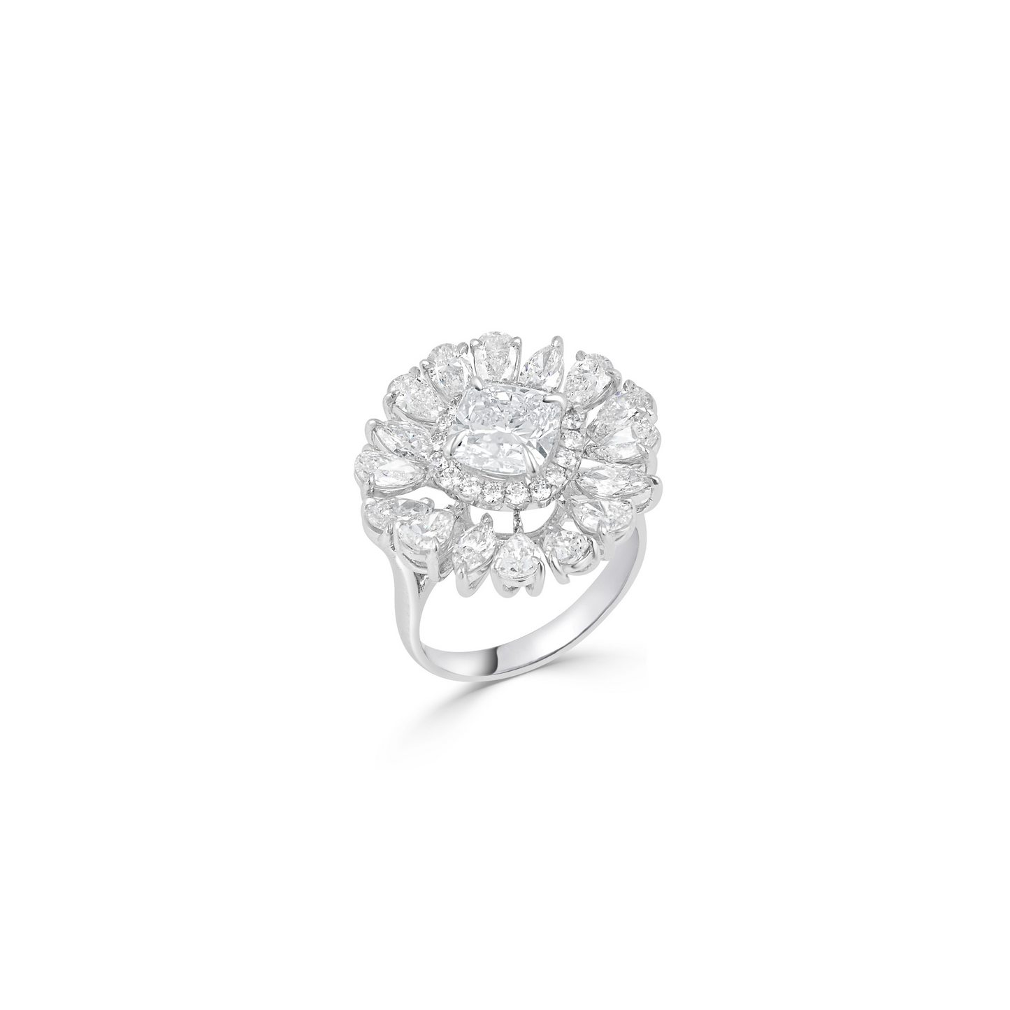 Exquisite Fusion: Lab Grown Diamond Ring in Cushion, Mix Round, Pear, and Marquise Elegance
