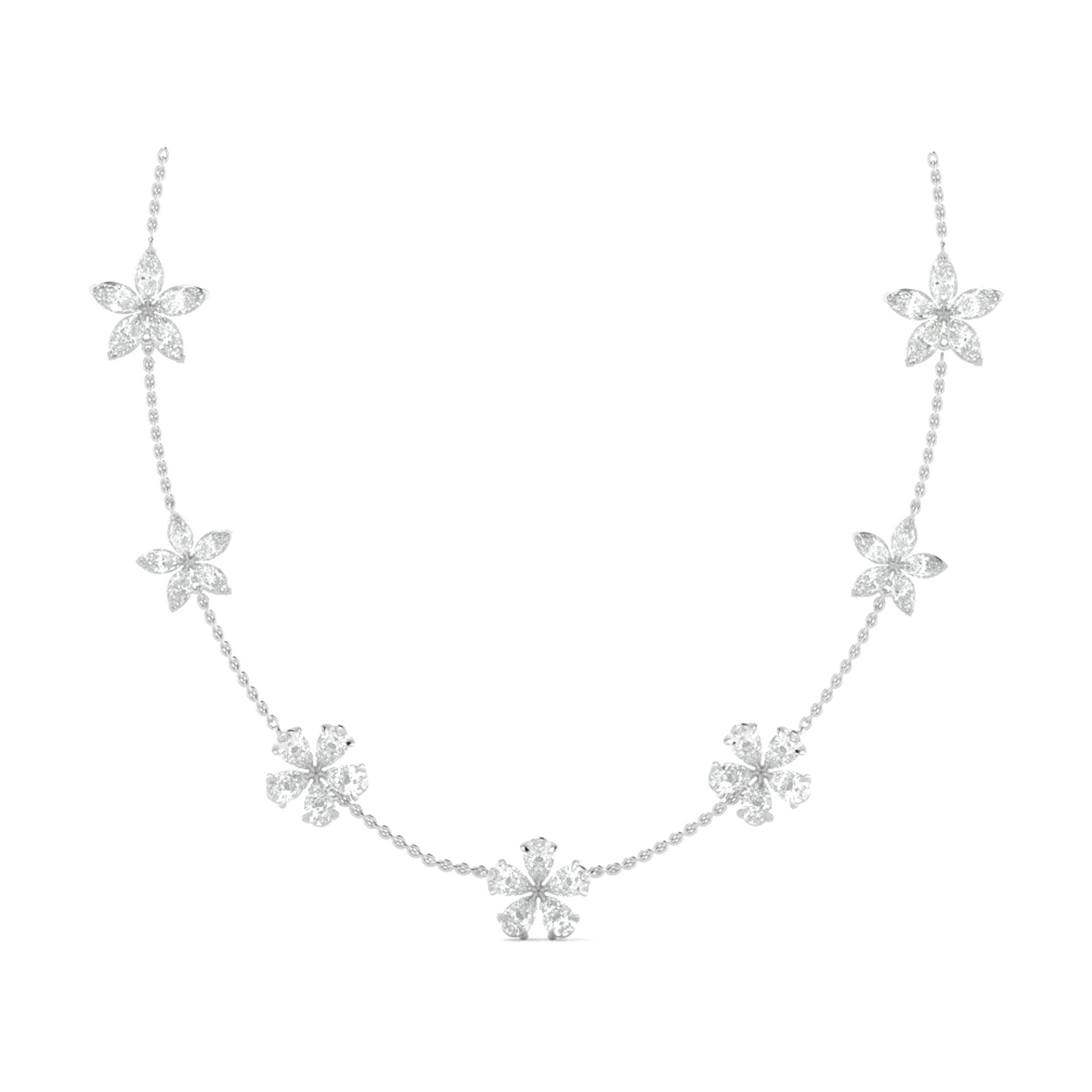 Radiant Fusion: Lab-Grown Diamond Necklace with Pear and Marquise Shapes