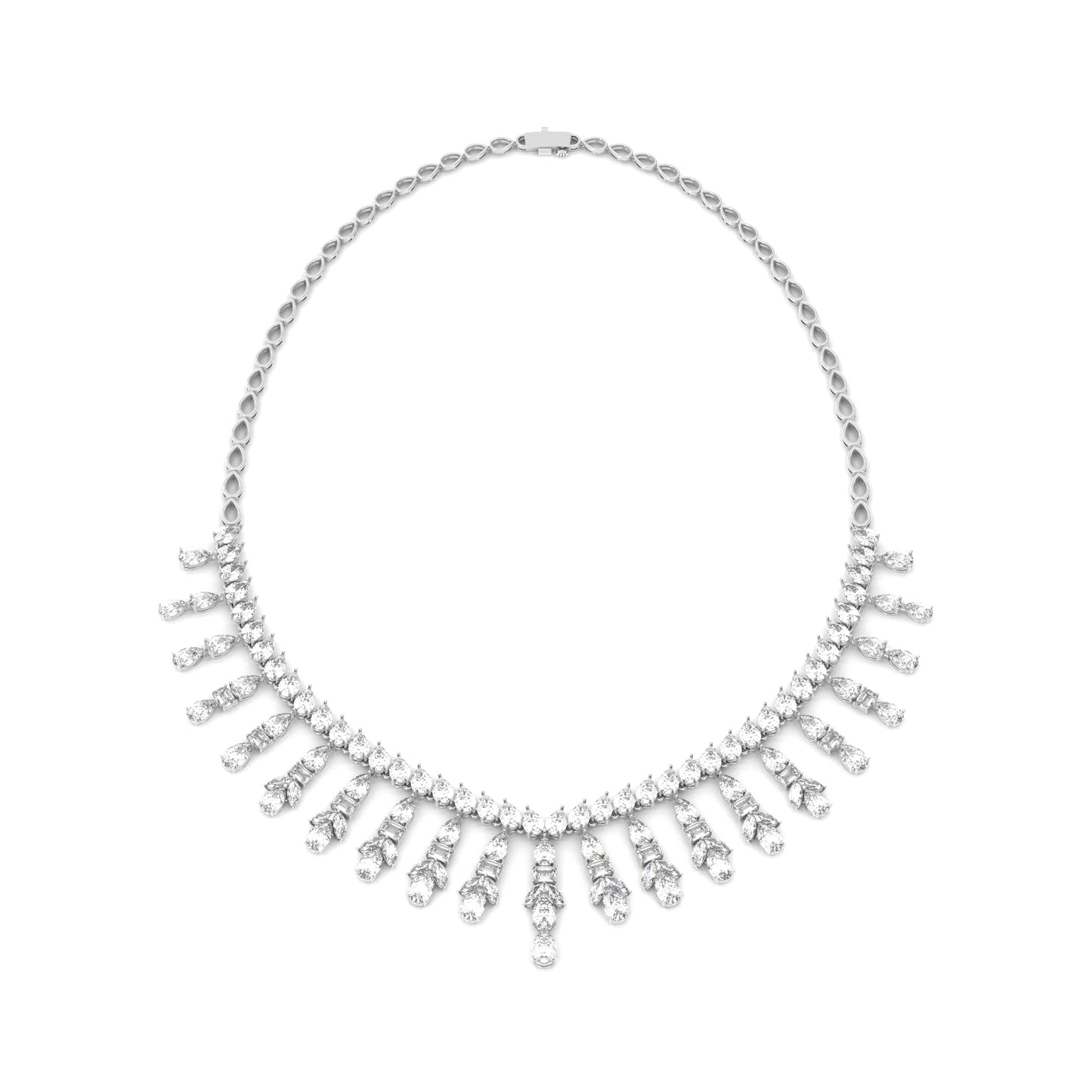 Dazzling Harmony: Multishape Diamond Necklace – Fusion of Pear, Marquise, and Emerald Elegance!