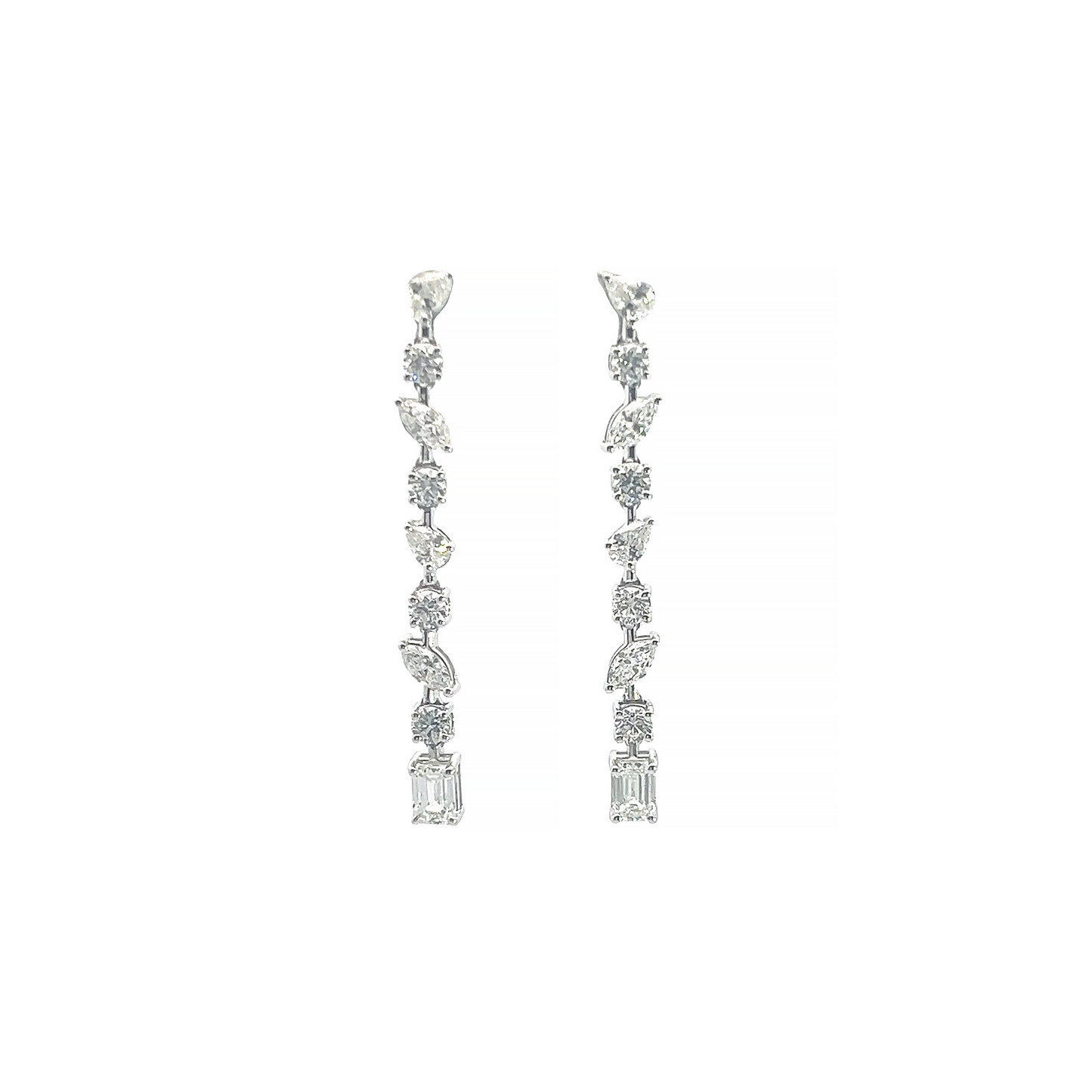 Symphony of Shapes: Lab Grown Diamond Earrings with Central Round and Emerald Diamonds, Enhanced by Additional Marquise and Pear Diamonds – A Kaleidoscope of Glamour