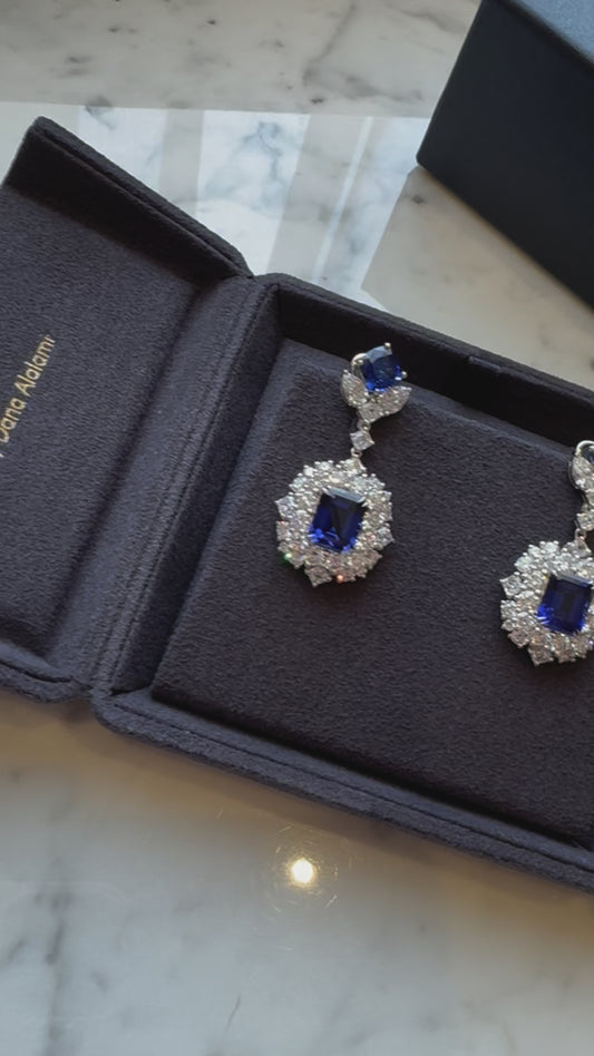 Majestic Stylish Earrings with Blue Sapphire and Lab-Grown Diamonds
