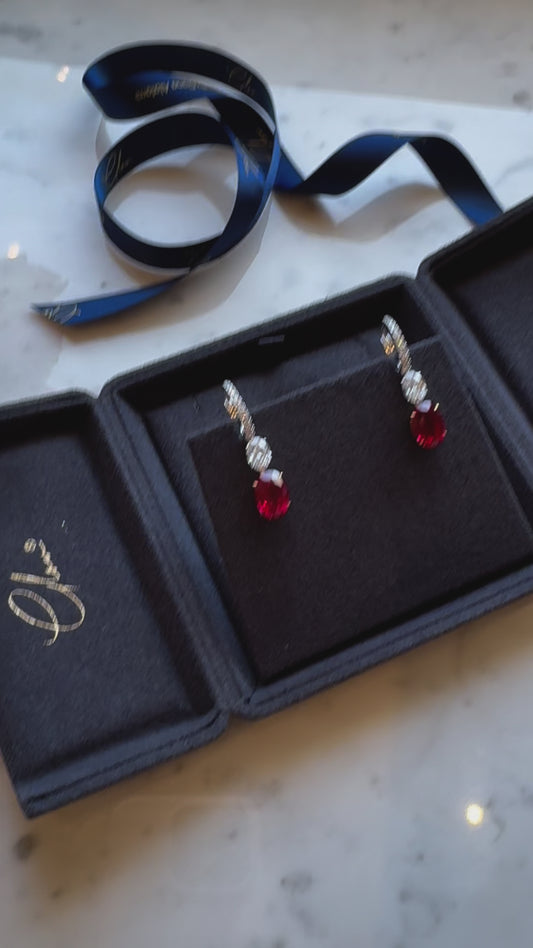 Elegant & Radiating Red Oval Ruby Earrings with Diamonds