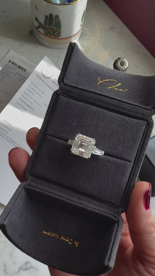 A Classic 11 Carat Square Cut 3 Piece Lab-Grown Diamond Ring