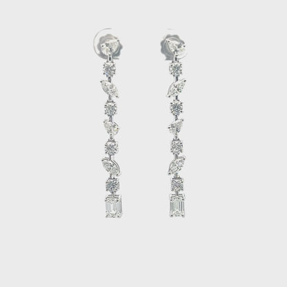 Symphony of Shapes: Lab Grown Diamond Earrings with Central Round and Emerald Diamonds, Enhanced by Additional Marquise and Pear Diamonds – A Kaleidoscope of Glamour