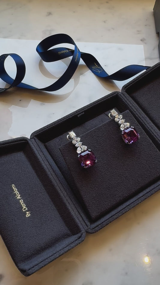 Radiant Glamour: Purple Lab-Grown Diamond Earrings Square Shape