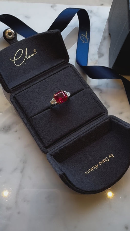 Timeless Square Ruby Ring Sparkling with A Side of Diamonds