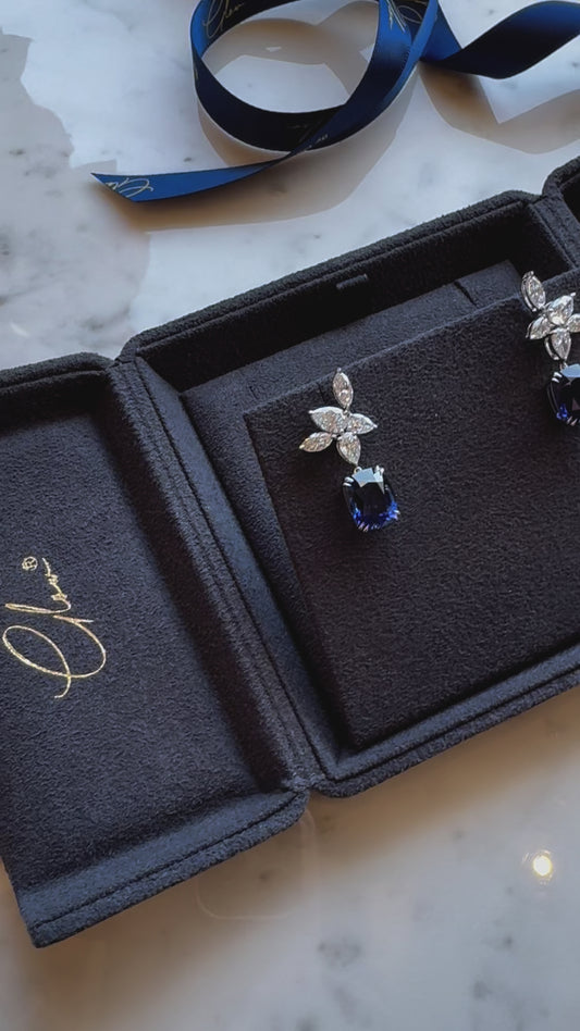 Deeply Sophisticated Blue Cusion Cut Sapphire Earrings