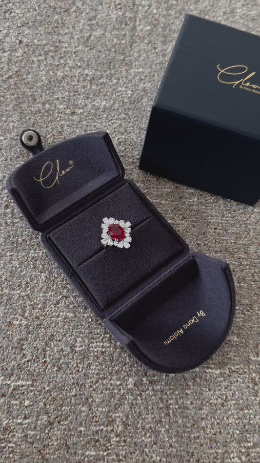 Elegant & Vibrant Ruby Ring: Oval Cut Ruby Surrounding by Lab-Grown Diamonds
