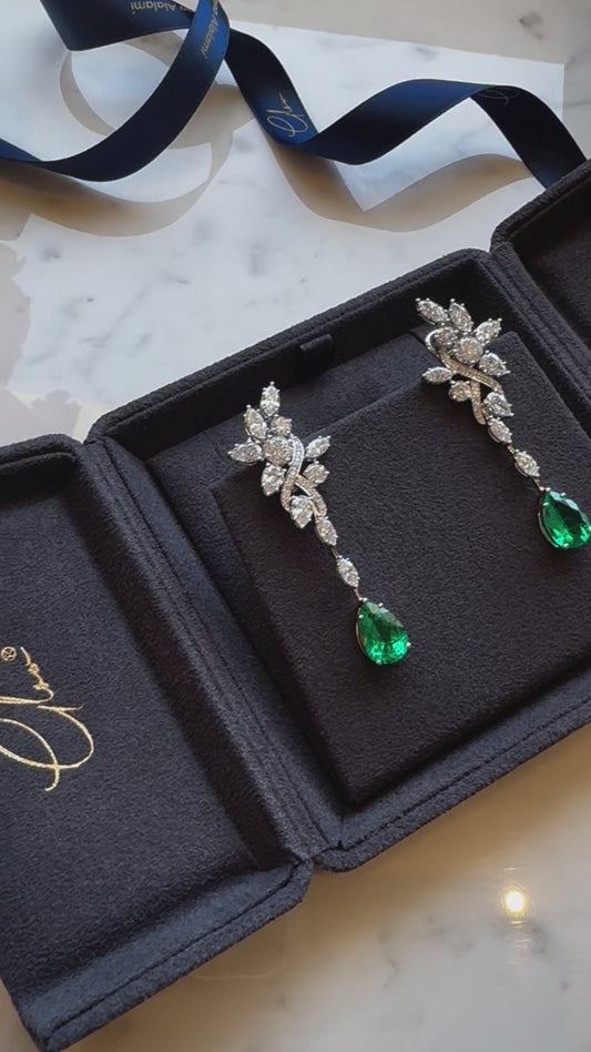 Sophisticated Combination of Lab Diamond & Emerald Earrings