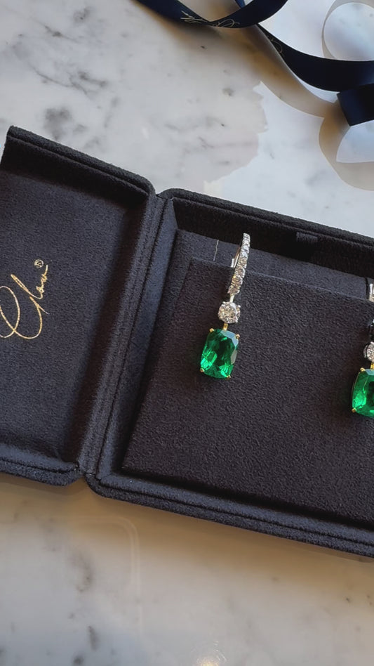 Vibrant Cusion Shaped Emerald Earrings