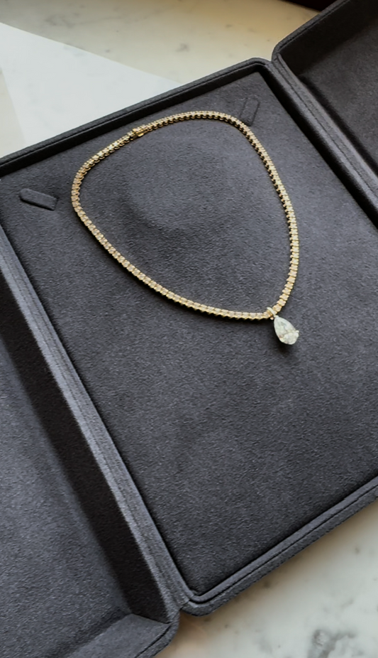 Tennis Necklace with a 5 Carat Pear Shaped Lab-Grown Diamond